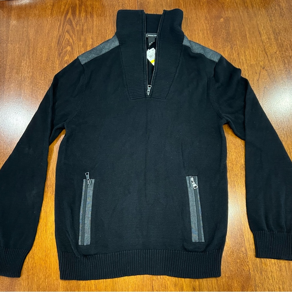 INC International Concepts Black Zip-Up Sweater with Gray Details